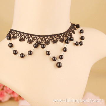 Customized Gothic Choker Beaded Crochet Lace Tassel Necklace